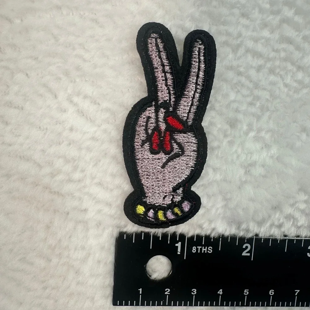 Peace Sign Hand Patch Unisex Small Silver Embroidered Iron On Applique